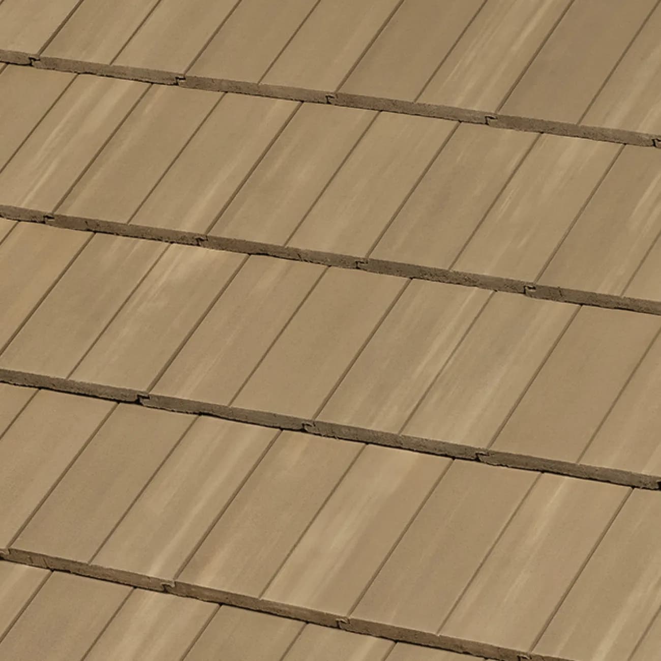 Manufacturer reference image showing rows of tan and brown Saxony 900 Split Slate roof tile in the Coconut and White Antique finish