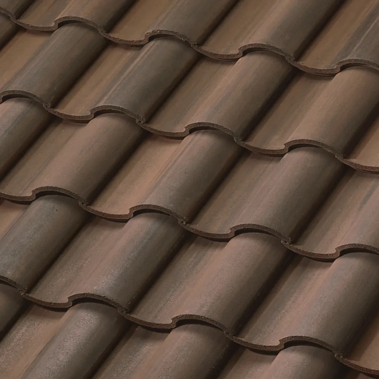 Manufacturer reference image showing brown Barcelona 900 concrete roof tile in the Chestnut Burnt finish